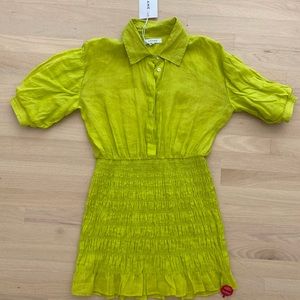 FRAME Cotton Smocked Shirt Mini Dress size M Medium neon green